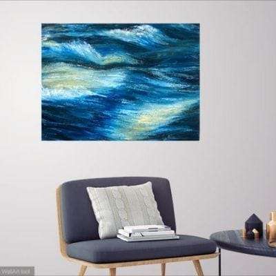 "Rapid water" Abstract Oil on canvas painting of rapids in a room setting