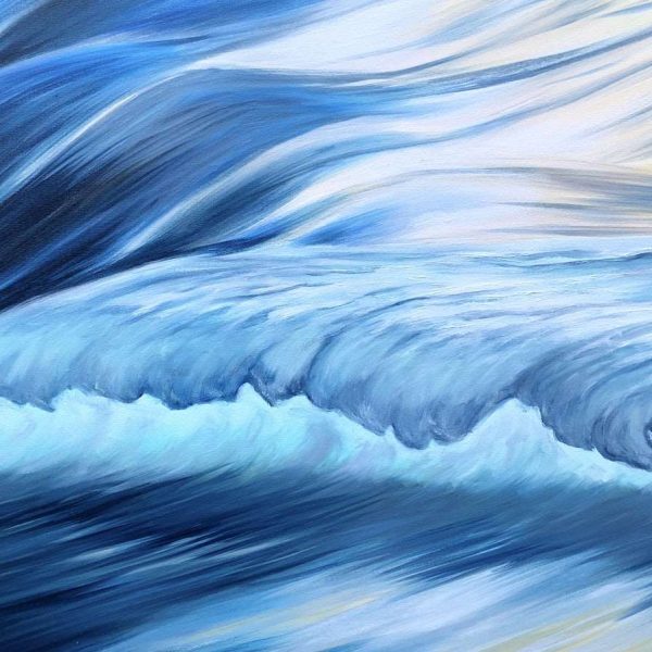 Into the blue ocean waves original oil painting on canvas for sale