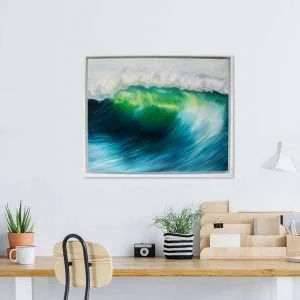 "Emerald wave" Giclee fine art print. Shows a large emerald green wave cresting giclee print from an original oil painting by Devon based artist Catherine Kennedy