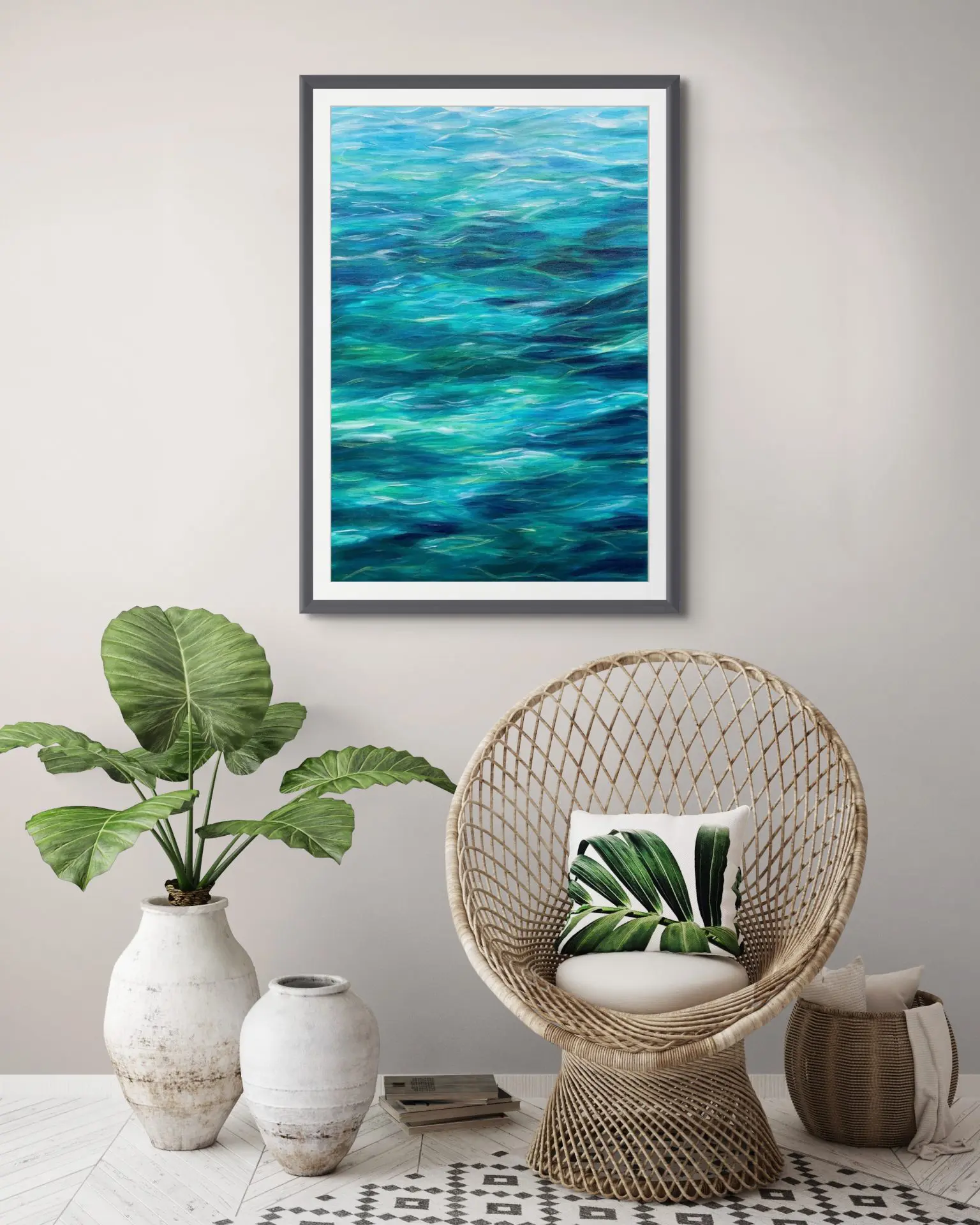 Turquoise Sea II Fraed Giclée Print in a room setting