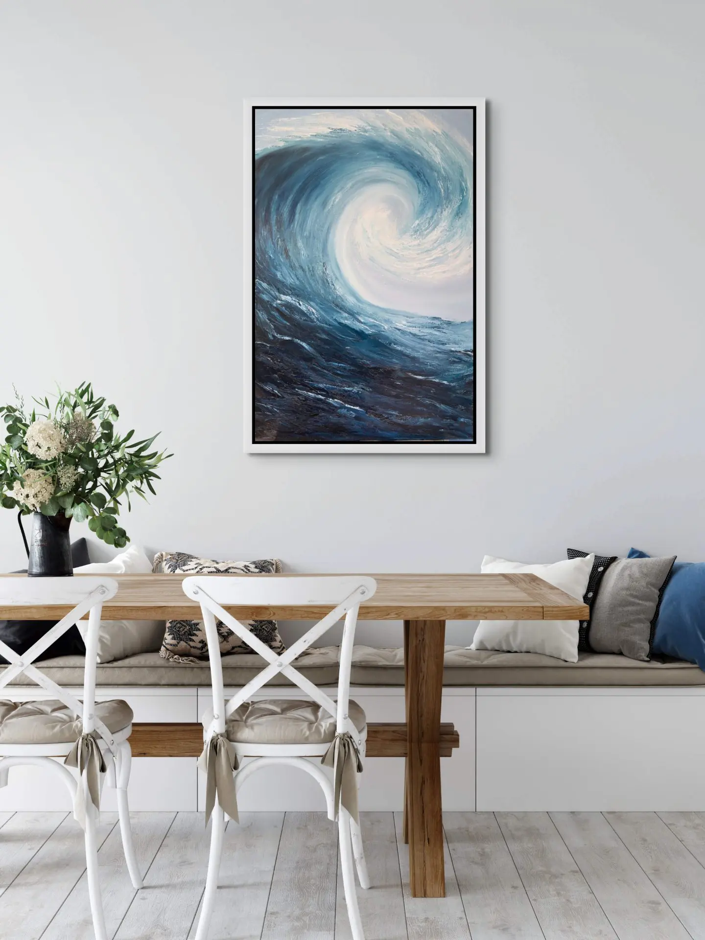 Surf seascape painting in a room setting