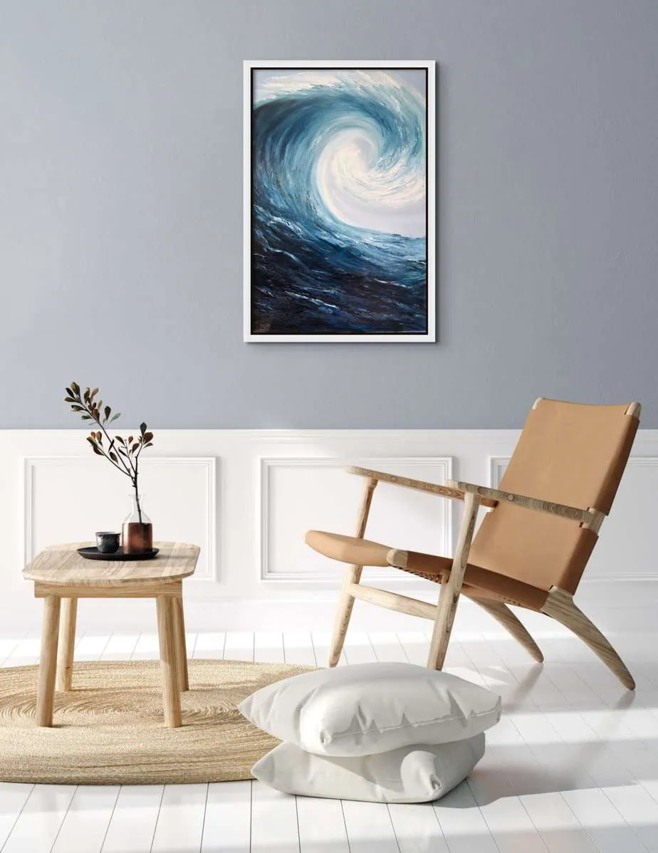 Surf in the studio. This is an original oil painting on canvas 60 x 90 cm for sale in my online gallery.