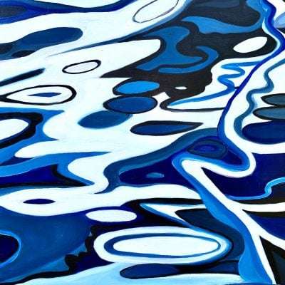 Abstract Blue River II original oil on canvas painting measuring 60 x 90 cm available for sale