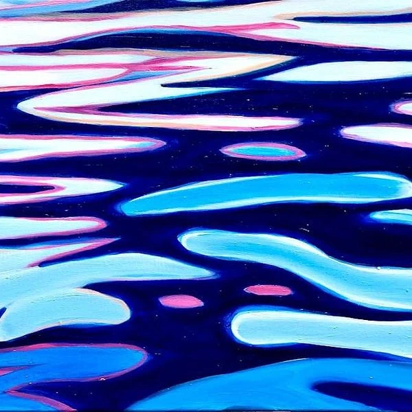 Abstract Blue River Oil on canvas. Width 100 x Height 50 cm or 19.5 x 39.5 inches. Signed. With a certificate of authenticity.