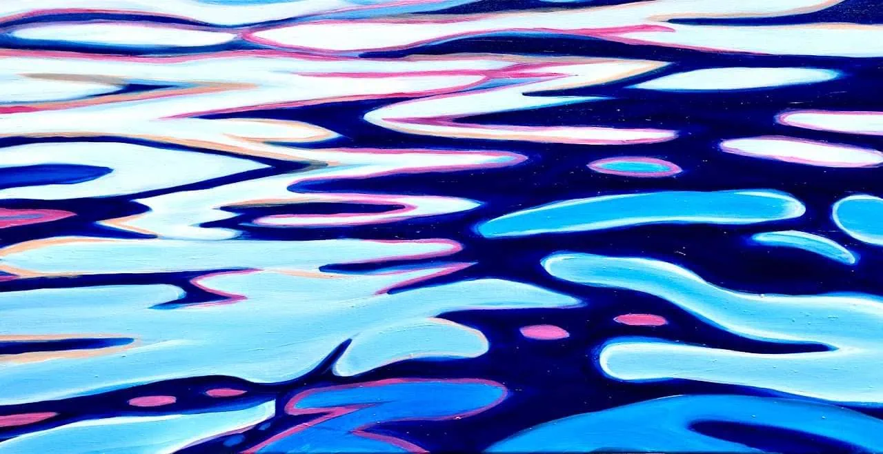 Abstract Blue River Oil on canvas. Width 100 x Height 50 cm or 19.5 x 39.5 inches. Signed. With a certificate of authenticity.