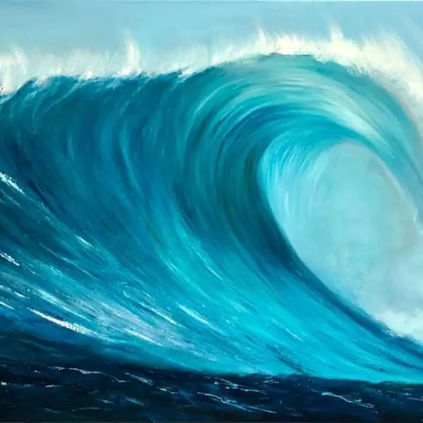 Turquoise Wave VI original oil on canvas painting 120 x 60cm or 47 x 23.5 ins for sale at £425
