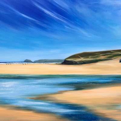 Perranporth Beach Original oil painting on canvas. Width 122cm x Height 61cm or 48 x 24 inches. Signed. Unframed. With a certificate of authenticity. Free UK Shipping.