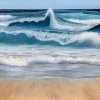 Teal Ocean Waves detail of original ocean waves and beach painting on canvas