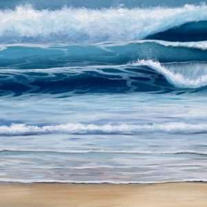 Watergate Bay Waves detail of ocean waves oil on canvas painting