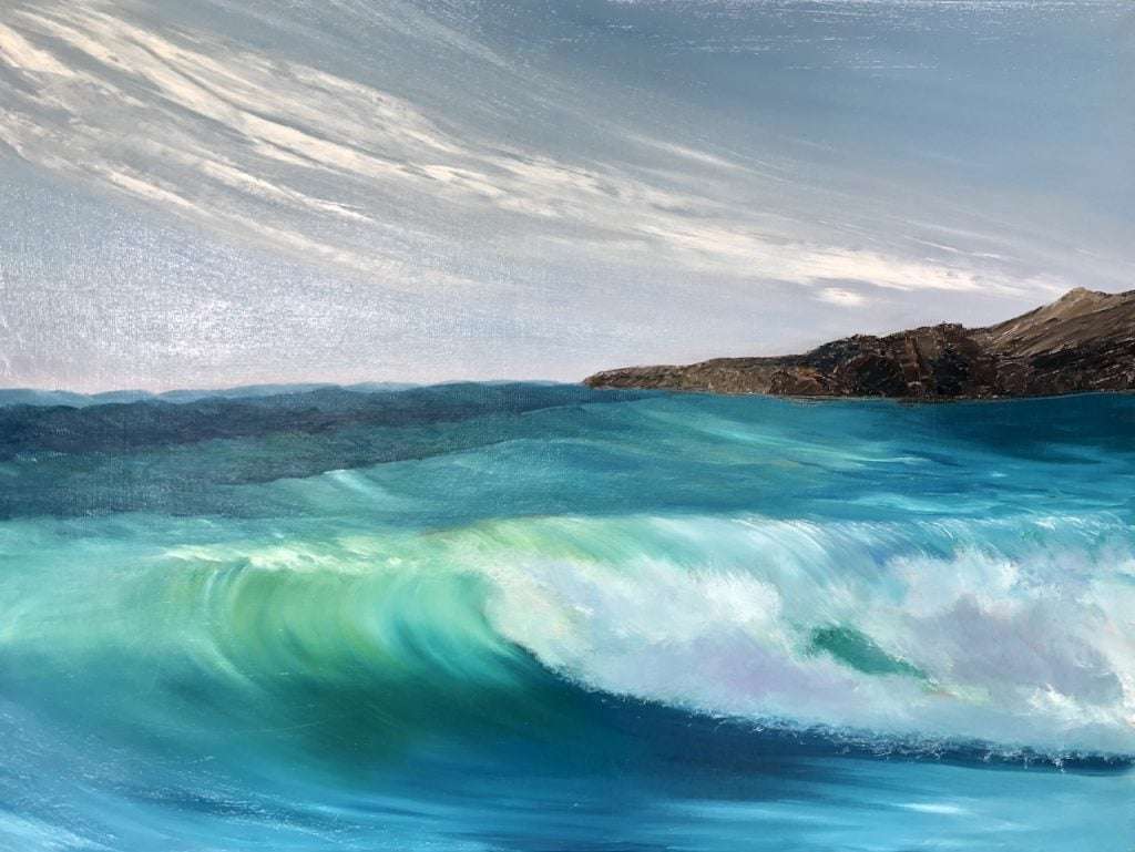 Fistral Beach Waves a new oil painting in progress. This shows the second stage brand new work. Which will available on my website soon.