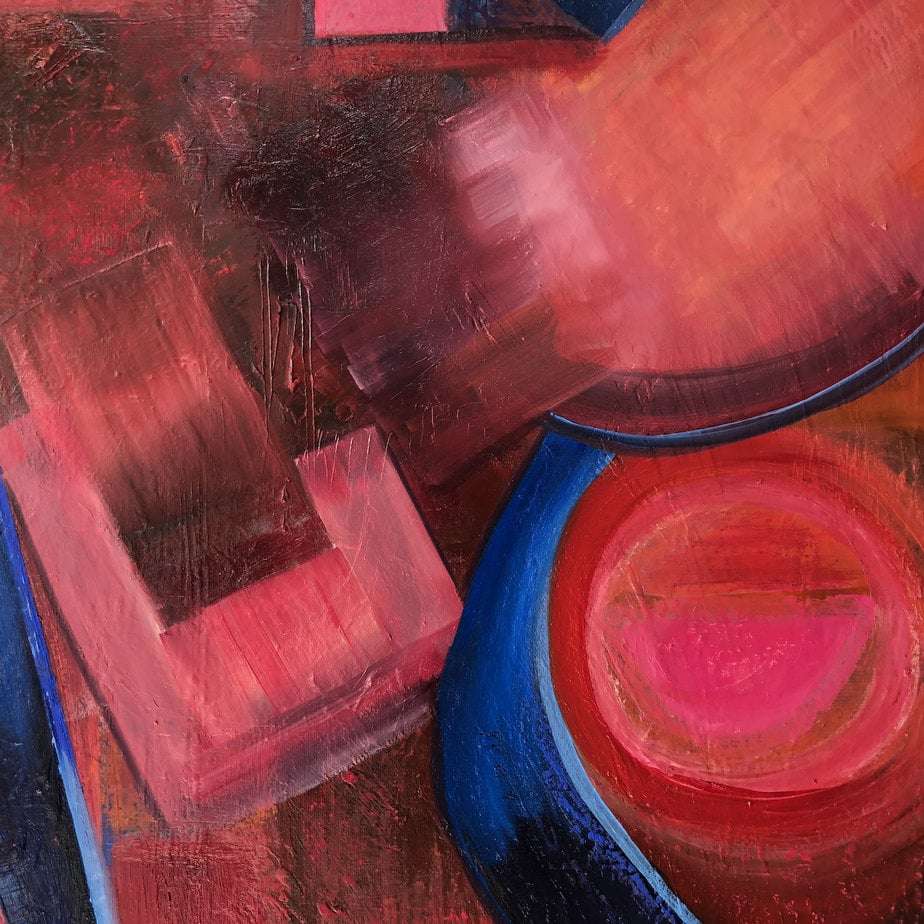Abstract Red and Blue detail of original oil on canvas painting