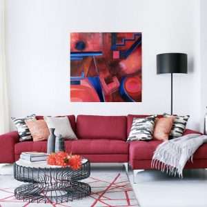 Abstract Red and Blue painting in a room setting