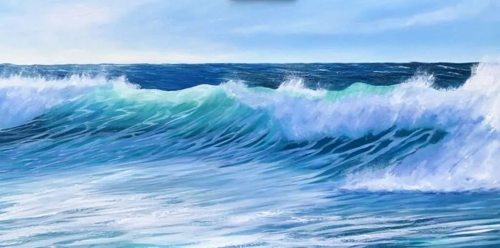 Crashing Waves original seascape oil on canvas painting for sale in my online art gallery. Seascape artist.
