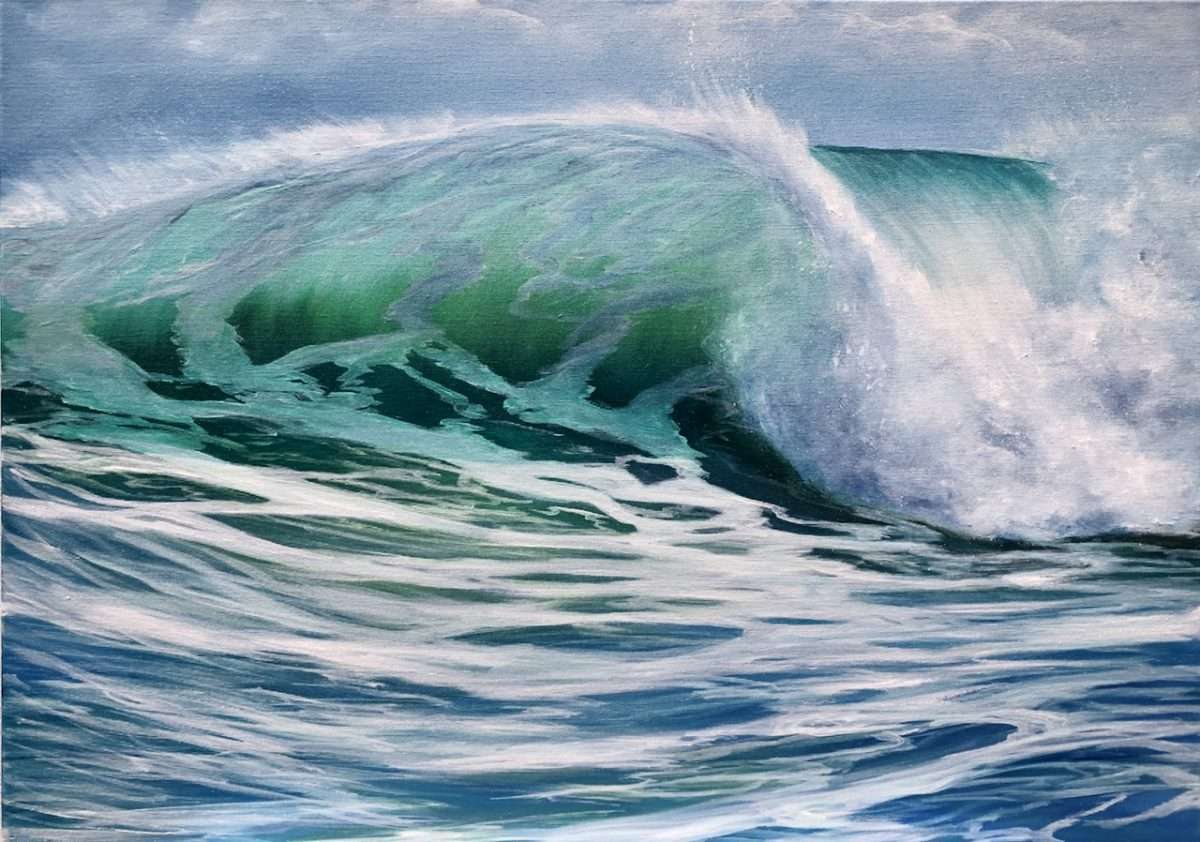 Emerald Surf IV original seascape oil painting on canvas for sale online