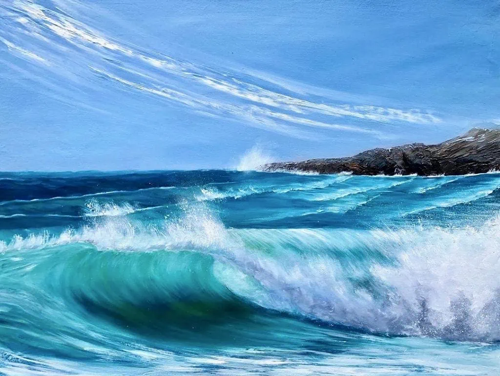 Fistral Beach Waves original seascape oil painting on canvas for sale online