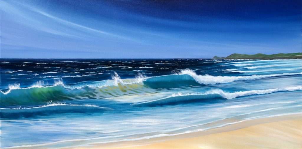 Perranporth Beach Waves III original oil on canvas painting