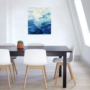 Abstract Blue and Teal painting in a room setting