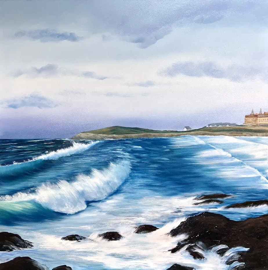 Fistral Beach Waves II original oil on canvas painting for sale online
