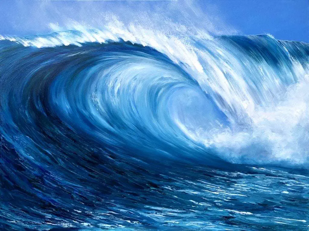 Turquoise Wave Breaking II original oil painting on canvas 40 x 30 inches available online