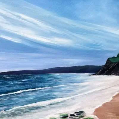 Ness Cove Shaldon close up detail of the original seascape beach painting