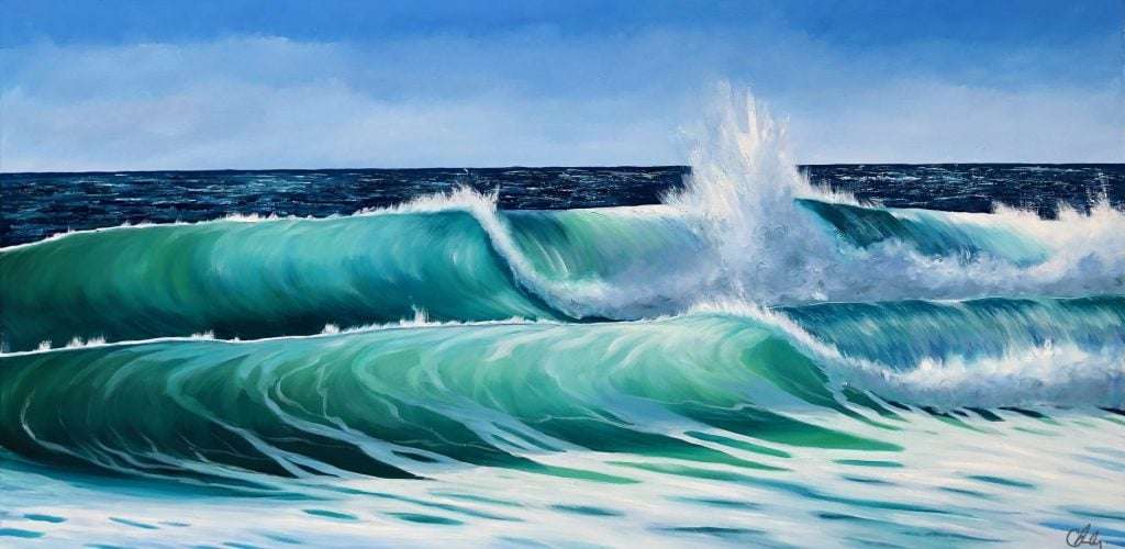 Sea Green Waves IV original seascape wave painting on canvas for sale