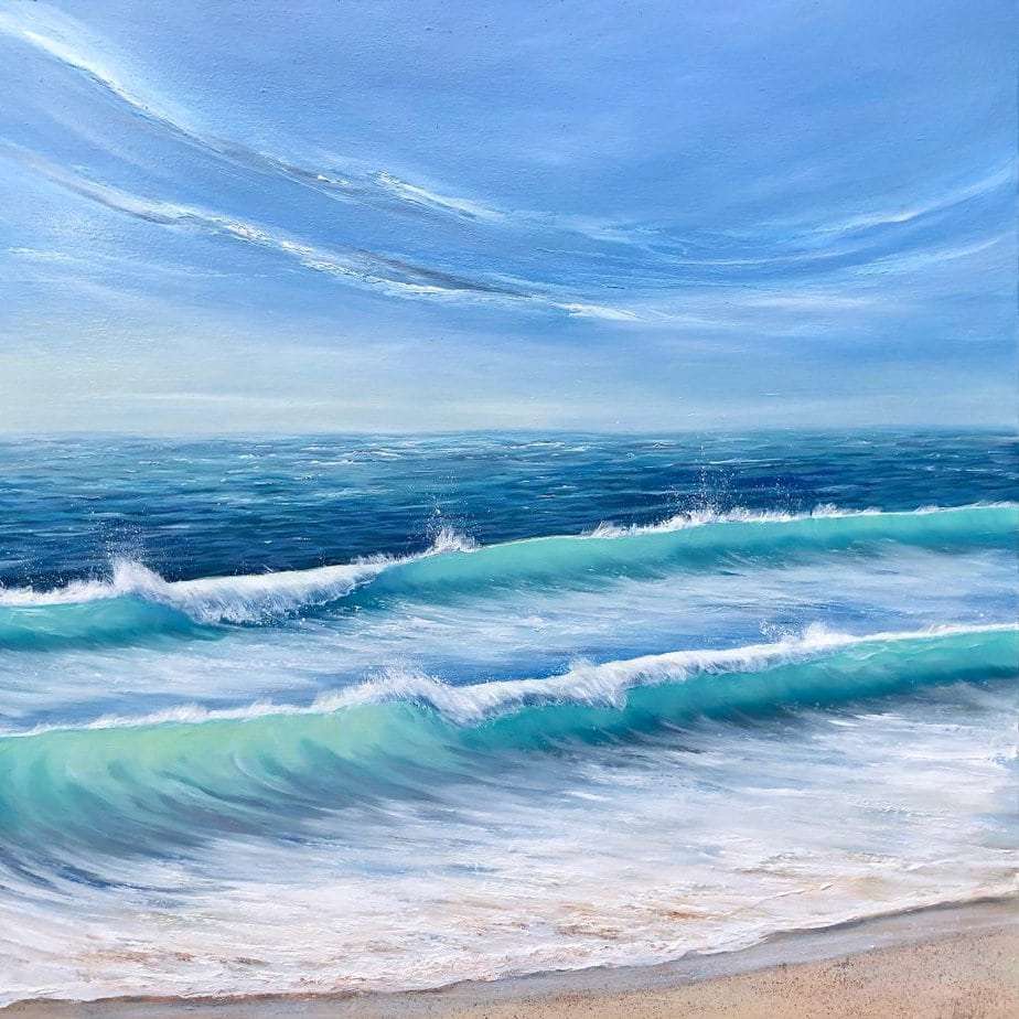Ocean Waves original oil painting on canvas 76 x 76 cm for sale online.