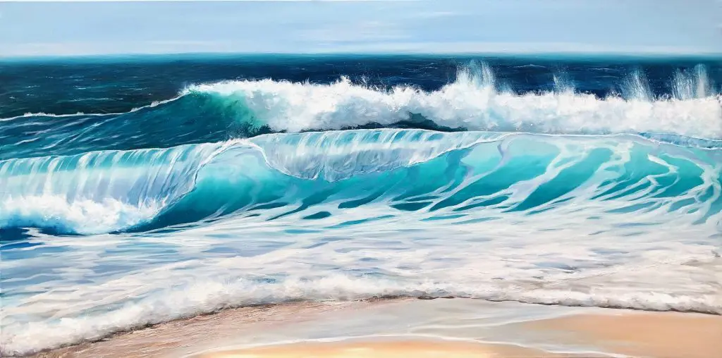 Turquoise Surf large original seascape oil painting on canvas for sale online Devon UK