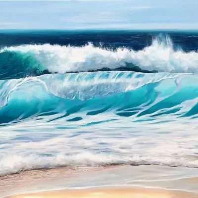Turquoise Surf large original seascape oil painting on canvas for sale online Devon UK