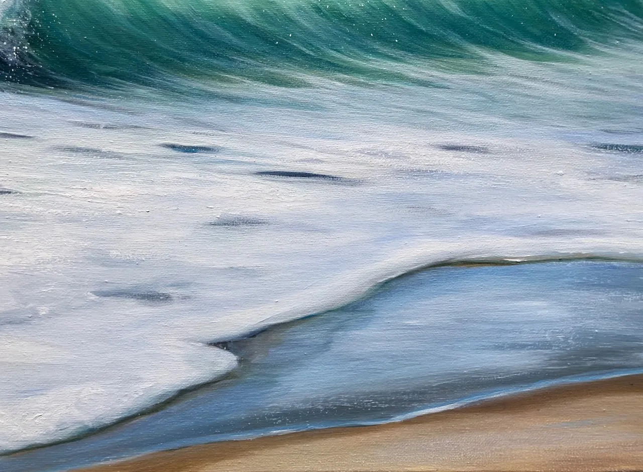 Emerald Beach Wave III painting on canvas close up detail