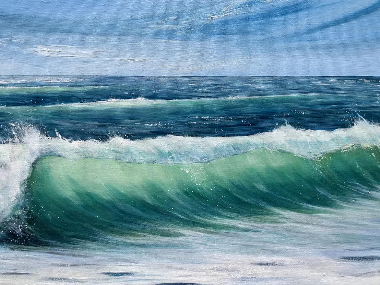 Emerald Beach Wave III painting on canvas close up detail