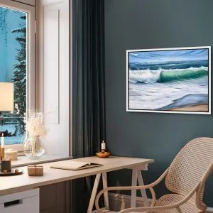 Emerald Beach Wave III painting in a home office setting