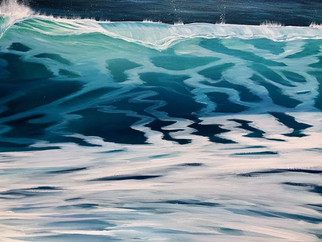 Emerald Ocean Wave close up detail of an original wave oil painting on canvas for sale