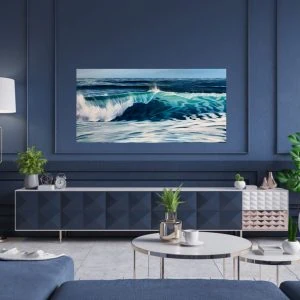 Emerald Ocean Wave painting in a Room Setting