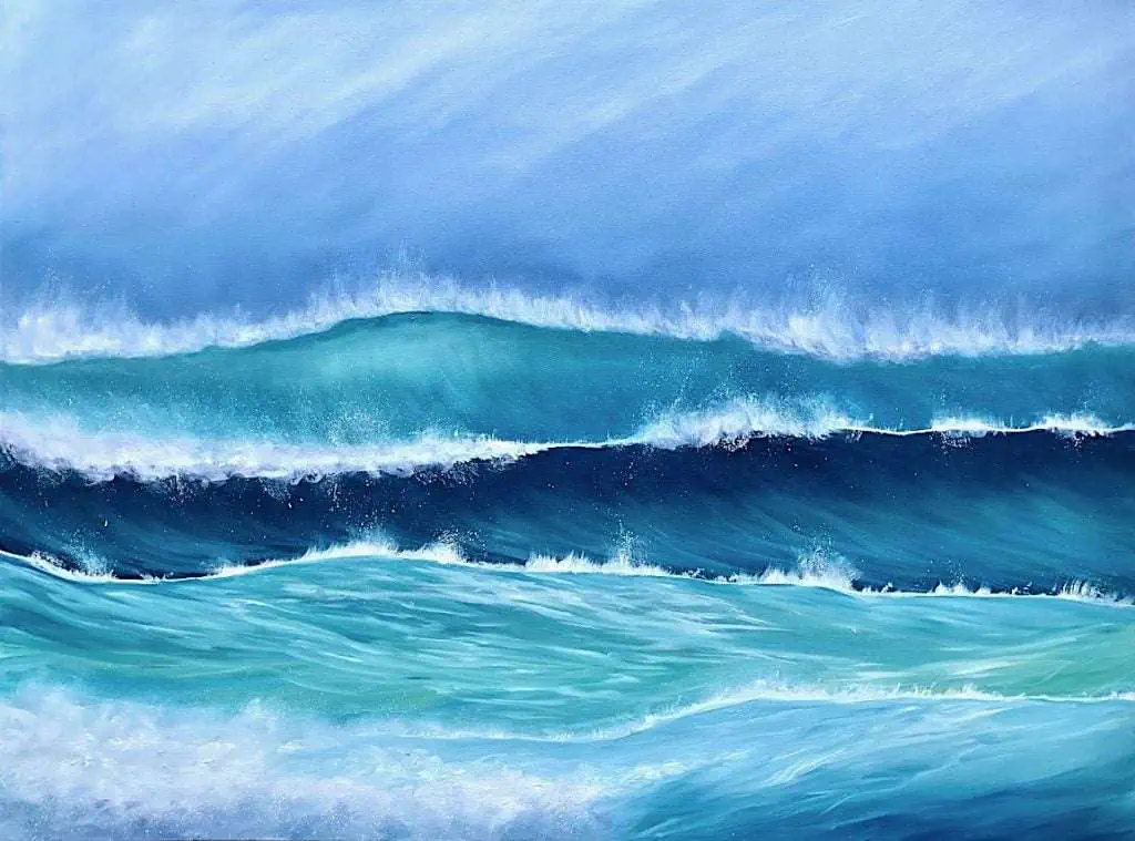 Ice Storm large oil painting of rolling waves for sale online.