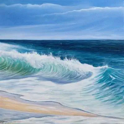 Ocean Beach original wave painting on canvas for sale online. Framed and ready to hang.