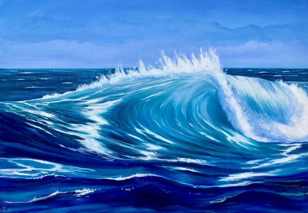 Deep Blue Waves large seascape oil painting 70 x 100 cm for sale online