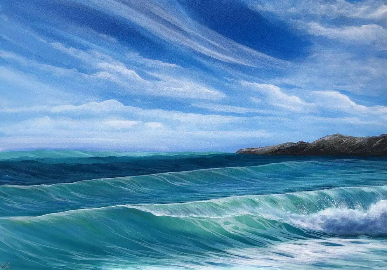 Fistral Rolling Waves original seascape oil painting on canvas for sale online