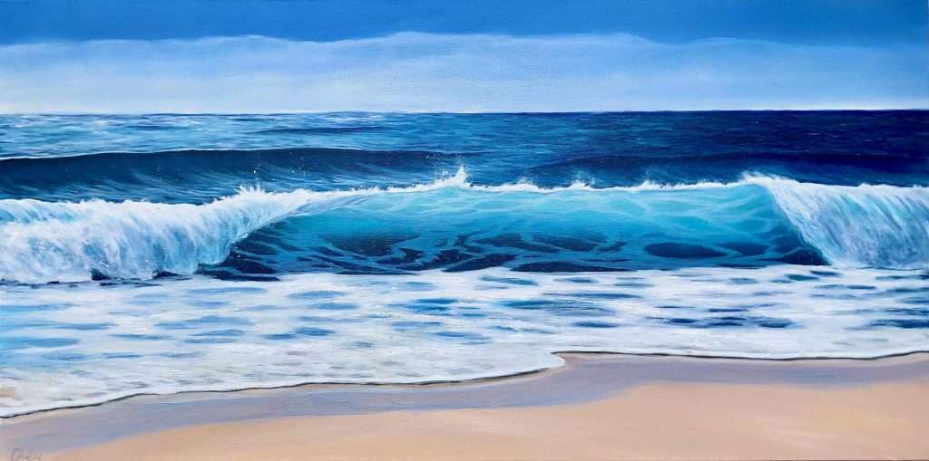 Turquoise Beach III large seascape beach painting on canvas for sale online. Seascape artist.