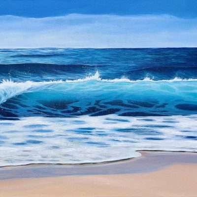 Turquoise Beach III large seascape beach painting on canvas for sale online. Seascape artist.