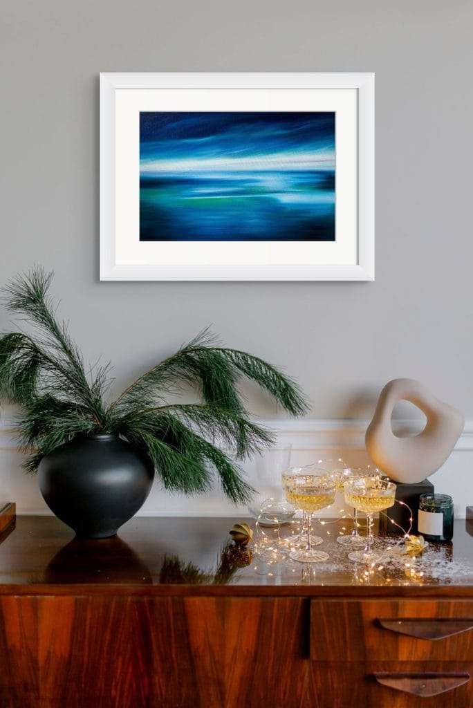 Abstract Calm Seascape II in a White Frame with off white mount