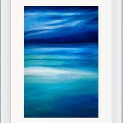 Turquoise Abstract Sea in a white frame with a white mount