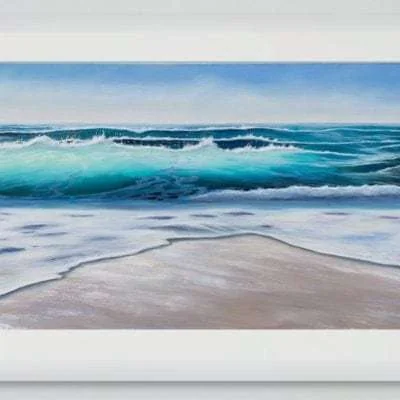 Emerald Ocean Waves II giclee print in a white frame