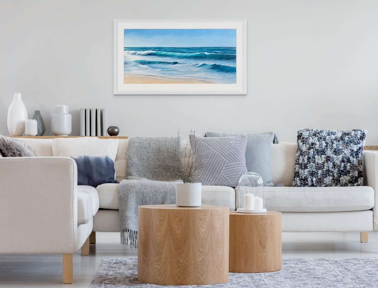 Ocean Waves IV giclee fine art print in a white frame with white mount