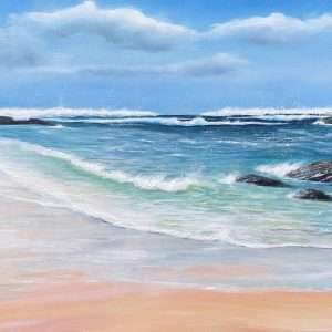 Treyarnon Bay Beach original seascape oil painting on canvas for sale online