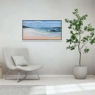 Treyarnon Bay Beach painting in a room setting