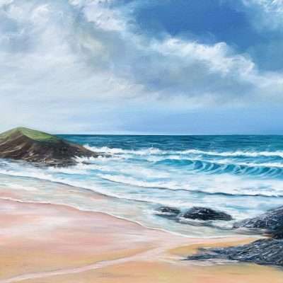 Treyarnon Beach in Cornwall an original seascape oil painting on canvas for sale online