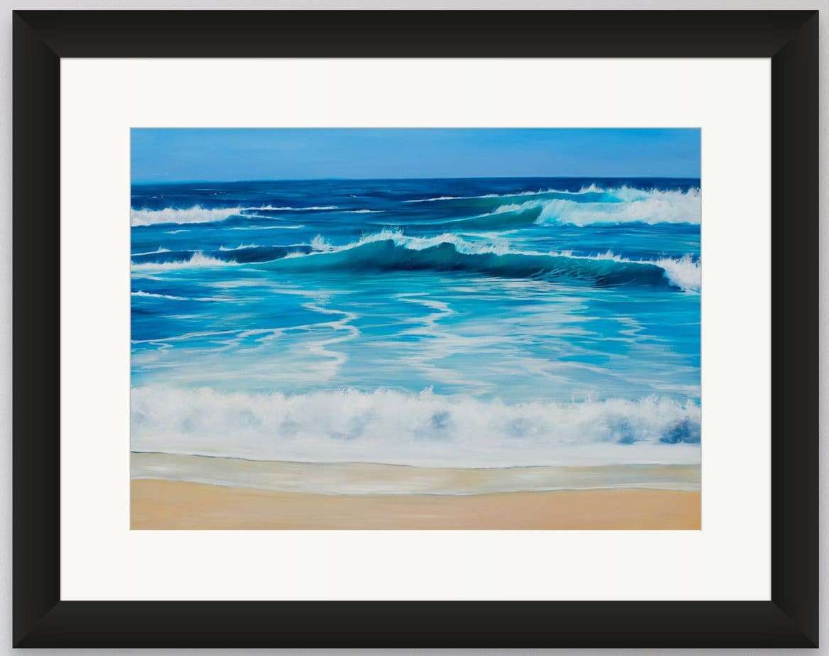 Turquoise Beach Wave print in a black frame