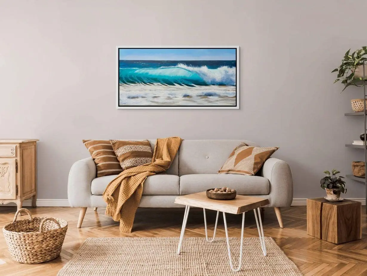 Turquoise Beach Wave III painting in a living room setting