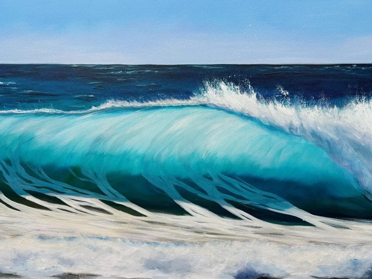 Turquoise Beach Wave III close up detail of an original wave painting on canvas for sale onlinev