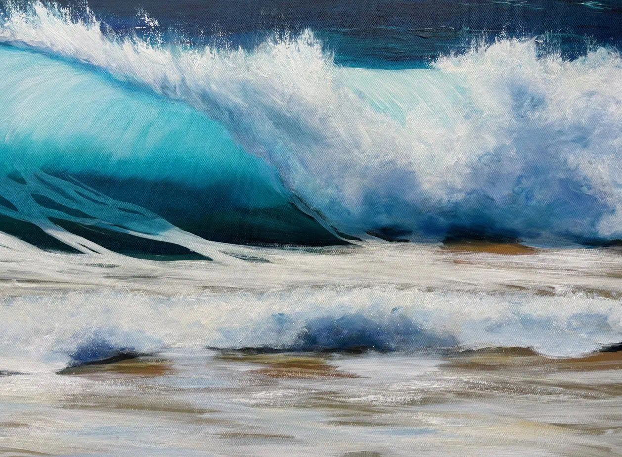 Turquoise Beach Wave III close up detail of an original wave painting on canvas for sale online